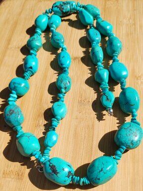 Jay King DTR Turquoise nugget necklace 42" long 925 Sterling Silver chunky